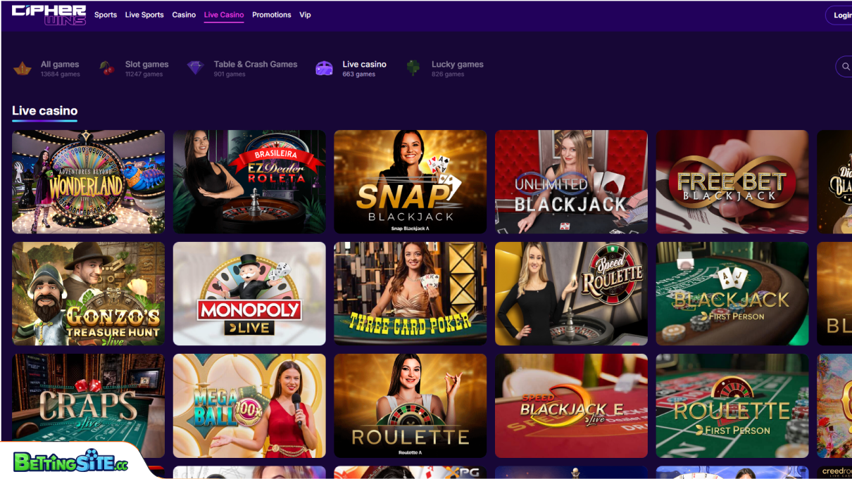 Cipher Wins live casino