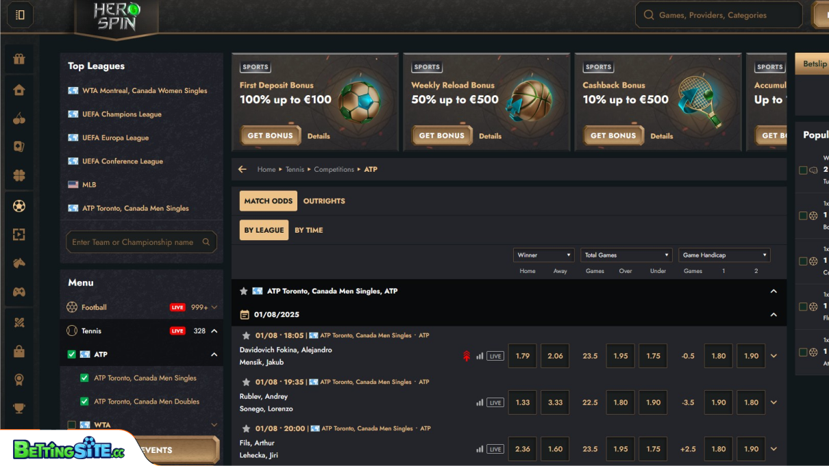 HeroSpin Bet tennis betting